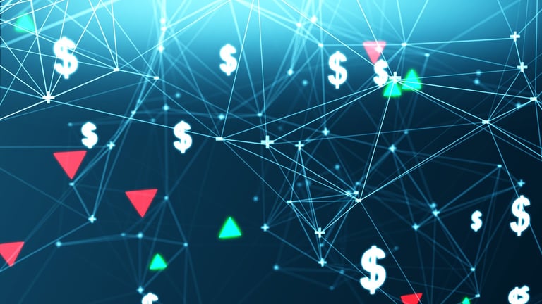 Creative dark background with glowing dollar signs. Cryptocurrency and payment concept. 3D Rendering