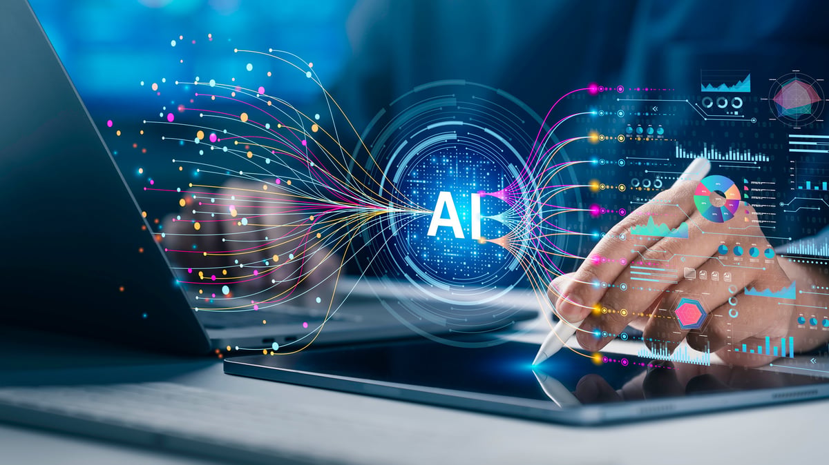 Data scientist using AI technology for business analytics, machine learning automation, and complex data analysis