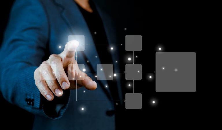 Premium editorial visual representing AI workflow opportunities and business process automation for Blackspire Advisors