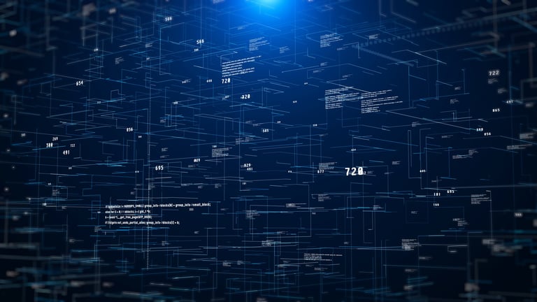 Abstract technology network data structure visualization representing AI search connectivity