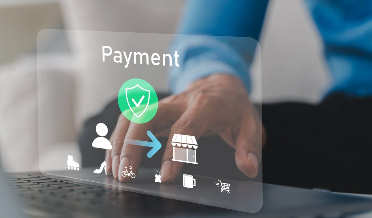 Human with online payment and shopping online, online banking digital technology, purchases, digital marketing, bank, banking applications, Financial transaction and global business online