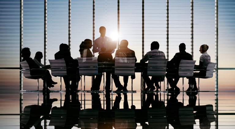 Mature executive team in boardroom reviewing margin improvement strategy and financial findings