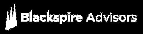 Blackspire Advisors logo with white text and spire icon on black background